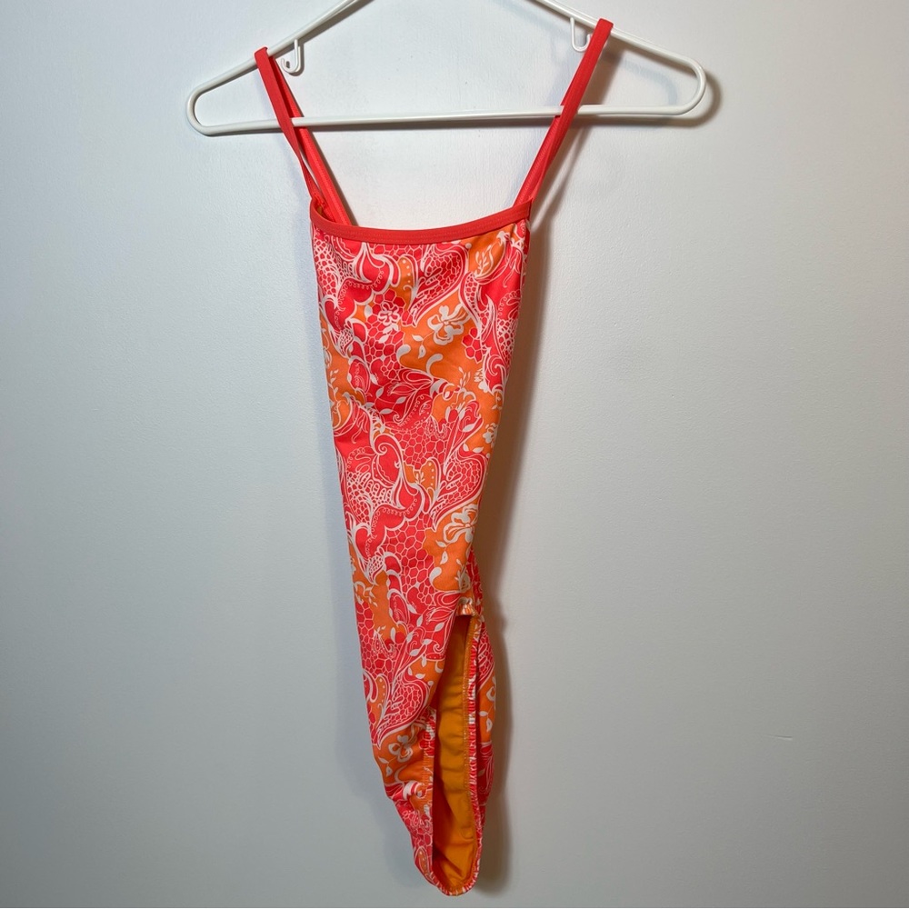 dolfin swim suit one piece pink orange 34